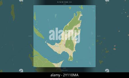 Ko Yao noi Island nello stretto di Malacca, appartenente alla Thailandia, descritta ed evidenziata su una mappa topografica in stile umanitario OSM Foto Stock