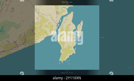 Pulau Laut nel Mar di Giava, appartenente all'Indonesia, descritto ed evidenziato su una mappa topografica in stile umanitario OSM Foto Stock