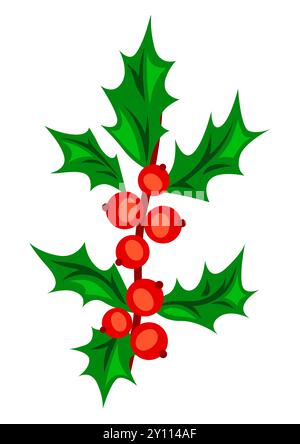 Illustrazione della filiale di holly. Buon Natale e felice anno nuovo pianta. Illustrazione Vettoriale