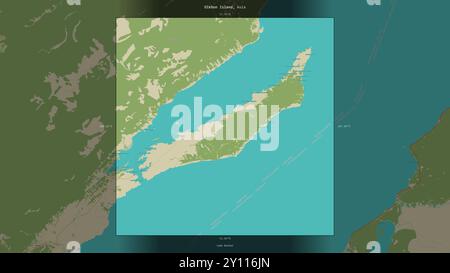 Olkhon Island nel lago Baikal, appartenente alla Russia, descritta ed evidenziata su una mappa topografica in stile umanitario OSM Foto Stock