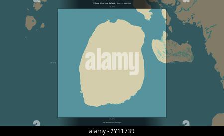 Prince Charles Island nei passaggi nordoccidentali, appartenenti al Canada, descritta ed evidenziata su una mappa topografica in stile umanitario OSM Foto Stock