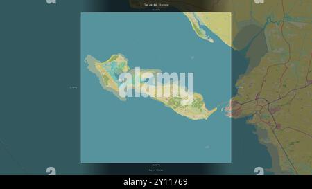 Ile de Re nel Golfo di Biscaglia, appartenente alla Francia, descritta ed evidenziata su una mappa topografica in stile umanitario OSM Foto Stock