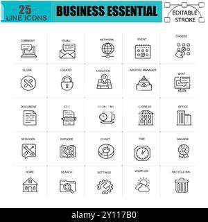 Icone thin Line Business Essentials, comunicazione e ufficio impostate per siti Web e applicazioni mobili. Include icone come grafico e premi. 48x48 pixel Illustrazione Vettoriale