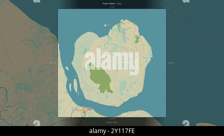 Pulau Rupat nello stretto di Malacca, appartenente all'Indonesia, descritto ed evidenziato su una mappa topografica in stile umanitario OSM Foto Stock