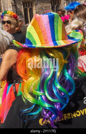 Inghilterra, Kent, Canterbury, l'annuale Canterbury Pride Parade, parrucca colorata Foto Stock