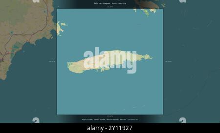 Isla de Vieques nel Mar dei Caraibi, appartenente a Porto Rico, descritta ed evidenziata su una mappa topografica in stile umanitario OSM Foto Stock