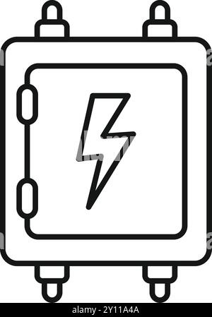 Semplice icona a forma di linea di scatola di un trasformatore elettrico, che rappresenta la distribuzione dell'energia e l'alimentazione Illustrazione Vettoriale