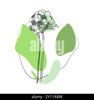 Anemone per logo, decorazioni, tessera. invito. Linea trasparente disegnata a mano e sfondo della silhouette. Decorazioni nuziali disegnate a mano, eleganti Illustrazione Vettoriale