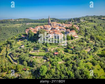 Veduta aerea di Groznjan / Grisignana, Istria centrale, Croazia Foto Stock
