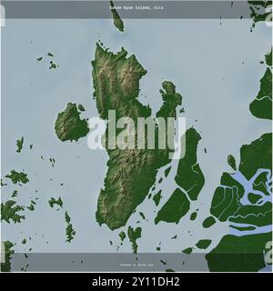 Katan Kyun Island nel Mare delle Andamane o della Birmania, appartenente al Myanmar, ritagliato in quadrato su una mappa colorata di elevazione Foto Stock