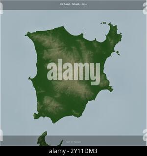 Isola di Ko Samui nel Golfo della Thailandia, appartenente alla Thailandia, ritagliata in piazza su una mappa colorata di elevazione Foto Stock
