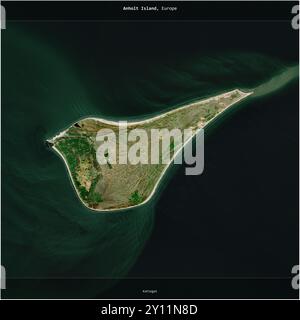 Isola di Anholt nel Kattegat, appartenente alla Danimarca, ritagliata in quadrato su un'immagine satellitare scattata il 2 giugno 2024 Foto Stock