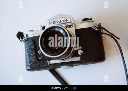 Primo piano di una fotocamera Miranda d'epoca Foto Stock