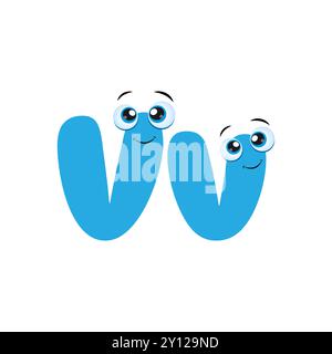 Alfabeto carino lettera blu V con occhi. Carini bambini ABC alfabeto flash card con lettera V per i bambini che imparano il vocabolario inglese. Illustrazione di Funny Illustrazione Vettoriale