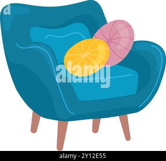 Comoda poltrona con cuscini colorati e design moderno Vector Illustrazione Vettoriale