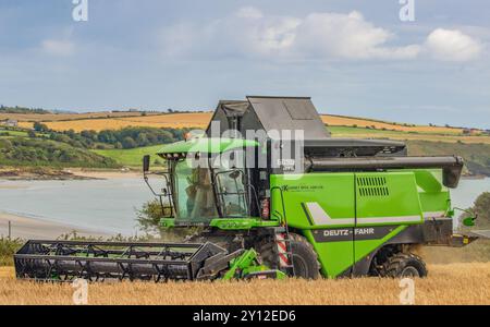 Raccolta dell'orzo primaverile presso Harbour View, Kilbrittain, Co Cork, settembre 2024 Foto Stock