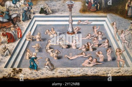 La fontana della gioventù (dettaglio) di Lucas Cranach il Vecchio nel Gemäldegalerie Berlino Germania Foto Stock