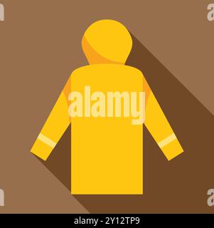 Impermeabile giallo che protegge una persona dalla pioggia, illustrato in uno stile piatto con una lunga ombra Illustrazione Vettoriale