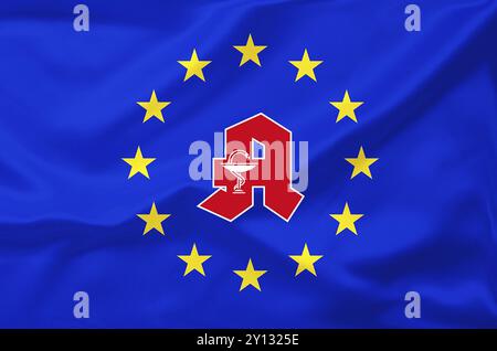 Brexit, Euroflag, flag, bandiera UE, Eurostars, farmacia, logo, farmacia online, Doc Morris, studio Foto Stock