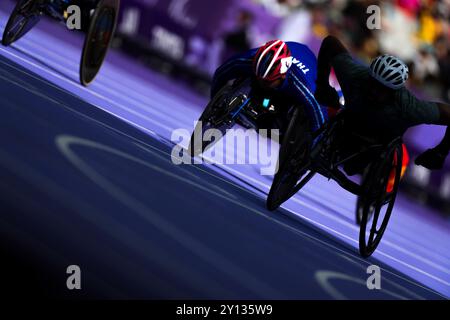 Saint-Denis, Francia. 4 settembre 2024. Vista generale Atletica : 100m T54 uomini Round 1 durante i Giochi Paralimpici di Parigi 2024 allo Stade de France di Saint-Denis, Francia . Crediti: AFLO SPORT/Alamy Live News Foto Stock