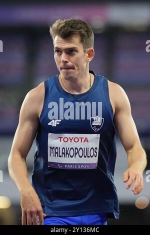 Saint-Denis, Francia. 4 settembre 2024. MALAKOPOULOS Stylianos (GRE) Atletica: Men's Long Jump T64 Final durante i Giochi Paralimpici di Parigi 2024 allo Stade de France di Saint-Denis, Francia . Crediti: AFLO SPORT/Alamy Live News Foto Stock