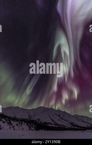 Aurora boreale sulle montagne innevate, Aurora boreale, Brooks Range, Alaska Foto Stock