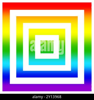 Quadrati gradiente arcobaleno. Motivo geometrico vibrante. Spettro cromatico simmetrico. Disegno vettoriale astratto. Illustrazione Vettoriale
