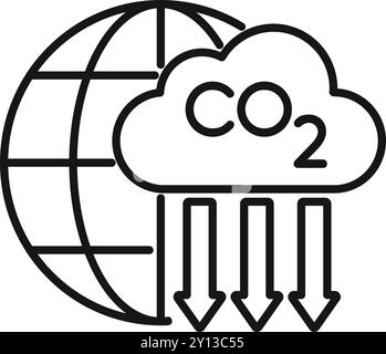 Le emissioni di CO2 hanno un impatto sulla terra, come indicato dalle frecce che puntano verso il basso da una nuvola Illustrazione Vettoriale