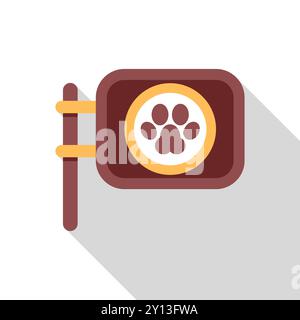 Semplice icona piatta di una zampa su un cartello rotondo di legno che indica un luogo in cui sono ammessi gli animali domestici Illustrazione Vettoriale