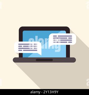 Apri il computer portatile che visualizza un'app di messaggistica istantanea con due bolle aperte Illustrazione Vettoriale