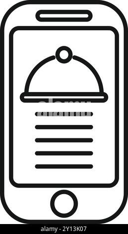 Semplice vettore che mostra uno smartphone con l'icona di un'app per l'ordinazione di cibo online di un ristorante Illustrazione Vettoriale