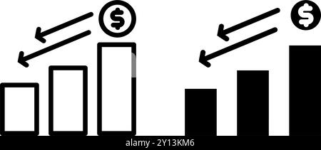 icona dollaro denaro in diminuzione o in diminuzione, inflazione valuta, finanza ed economia. File modificabile Illustrazione Vettoriale