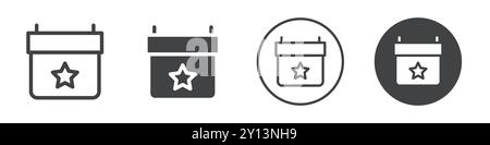 Calendario con icona a stella semplice simbolo vettoriale piatto delinea il logo del set di collezioni Illustrazione Vettoriale