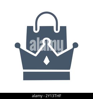 Borsa della spesa Crown. Shopping bag con corona, simbolo dello shopping di lusso, prodotti premium e offerte esclusive. Illustrazione Vettoriale