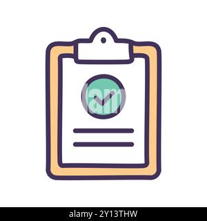 Lista di controllo approvata. Elenco di controllo completato con un segno di spunta che indica il completamento dell'attività, il completamento riuscito o un risultato positivo. Illustrazione Vettoriale