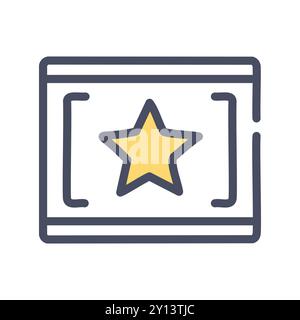 Frame di classificazione a stelle. Contorno con una stella a cinque punte all'interno. Rappresenta qualità, eccellenza e feedback positivo. Illustrazione Vettoriale