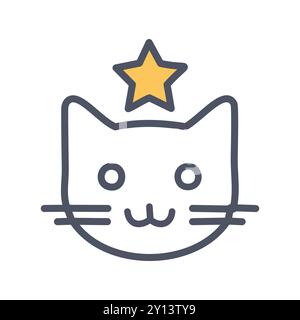 Icona Star Cat. Simpatica icona di un gatto cartoni animati con una stella in cima, che rappresenta il successo, o buona fortuna. Illustrazione Vettoriale