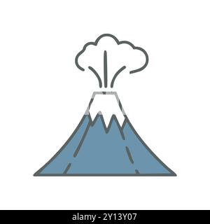 Icona vulcano attivo. Illustrazione di un vulcano con fumo che sale dal suo cratere, che rappresenta la potenza naturale e l'attività geologica. Illustrazione Vettoriale