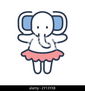 Bell'elefante in tutu. Adorabile elefante da cartoni animati con tutu rosa, perfetto per i disegni dei bambini, l'arredamento dei vivai e molto altro ancora. Illustrazione Vettoriale