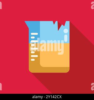 Becher rotto con linee di misurazione contenenti un liquido arancione sconosciuto, ideale per argomenti quali chimica, laboratorio e ricerca Illustrazione Vettoriale