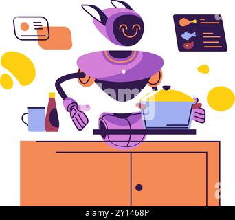 Robot che cucinano in Kitchen Vector Illustrazione Vettoriale