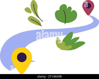 Mappa del percorso con vettore marcatori pin Illustrazione Vettoriale
