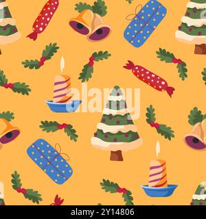 Design con motivo senza cuciture a tema natalizio Illustrazione Vettoriale