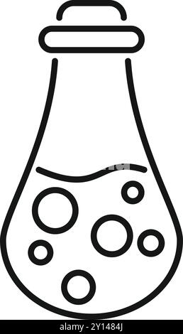 Semplice icona a forma di linea in grassetto di un matraccio chimico con bolle di liquido all'interno Illustrazione Vettoriale