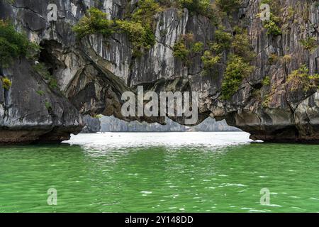 Hollow Under Saddle Islet alias Hon Yen Ngua a ha Long Bay, Quang Ninh, Vietnam. Foto Stock