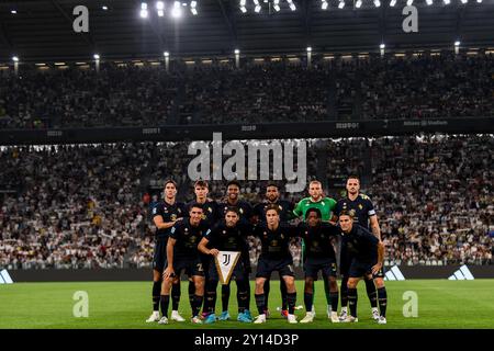 La Juventus si pone prima della partita di serie A tra Juventus FC e AS Roma all'Allianz Stadium il 1 settembre 2024 a Torino. Foto Stock