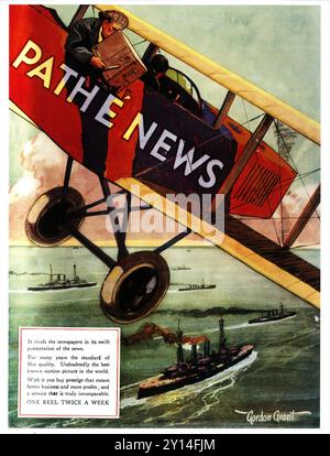 1928 annuncio di Pathé News - Gordon Grant art Foto Stock