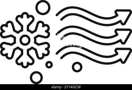 Semplice line art che rappresenta il vento freddo, ideale per siti Web o app sulle previsioni meteo Illustrazione Vettoriale