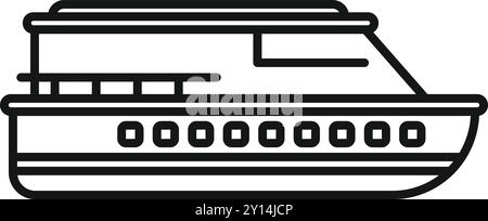 Semplice icona vettoriale in bianco e nero che rappresenta una grande nave da crociera che naviga sulla superficie dell'acqua Illustrazione Vettoriale