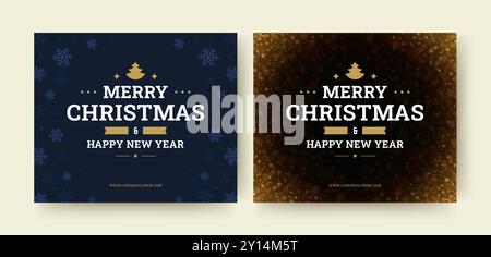 Buon Natale Natale Natale neve social media post design template set vettoriale. Felice anno nuovo Natale vacanze invernali congratulazioni saluto CA Illustrazione Vettoriale